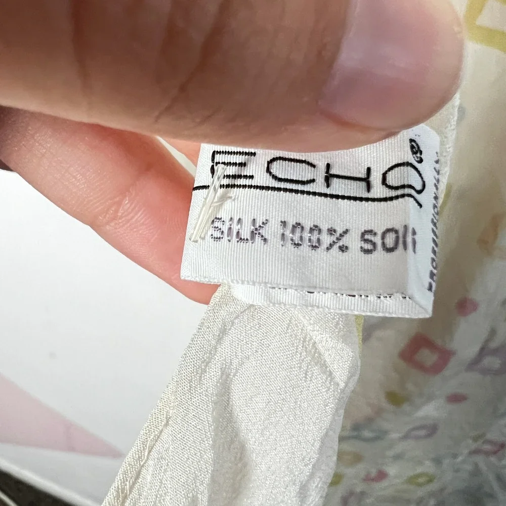 Echo 100% Silk Scarf Cream Pastel Retro Geometric Square Vintage